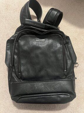 Calvin Klein Jeans Black Laptop Backpack Padded Computer Bag Multiple Zip Pocket